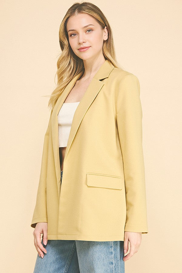 Twill Oversized Open Front Buttonless Blazer Jacket