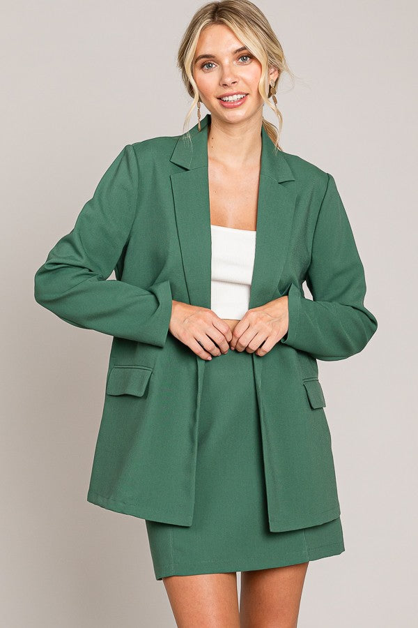 Twill Oversized Open Front Buttonless Blazer Jacket