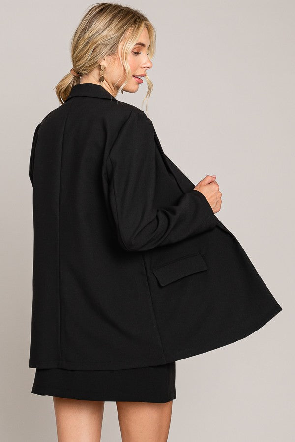 Twill Oversized Open Front Buttonless Blazer Jacket