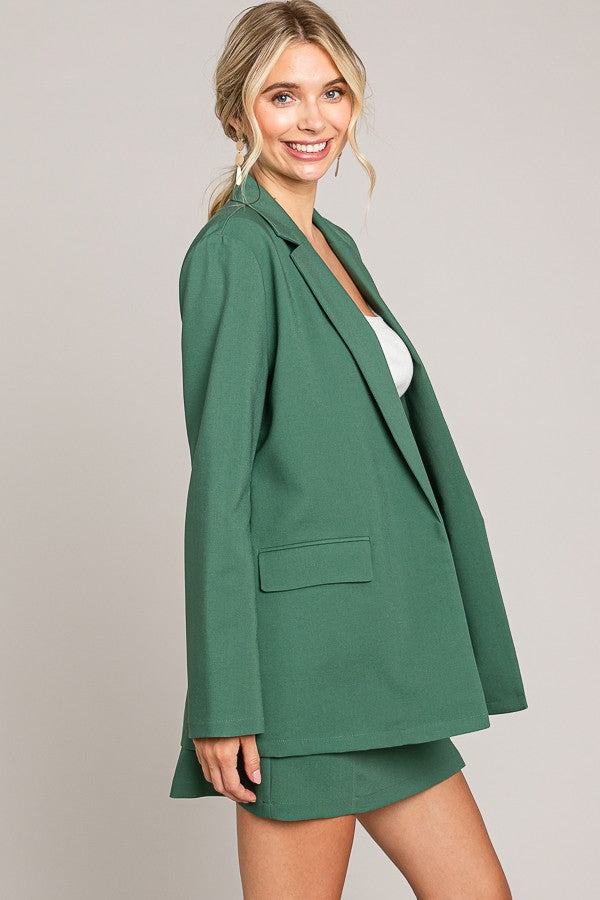Twill Oversized Open Front Buttonless Blazer Jacket