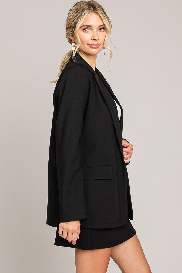 Twill Oversized Open Front Buttonless Blazer Jacket