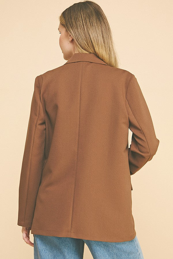 Twill Oversized Open Front Buttonless Blazer Jacket
