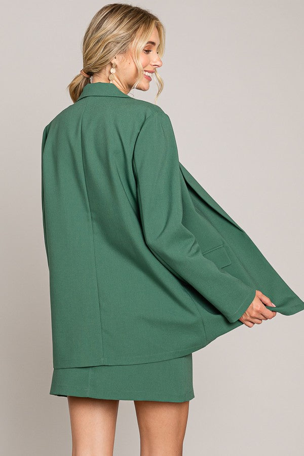 Twill Oversized Open Front Buttonless Blazer Jacket