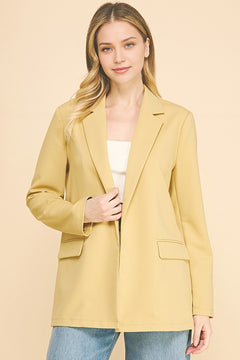 Twill Oversized Open Front Buttonless Blazer Jacket