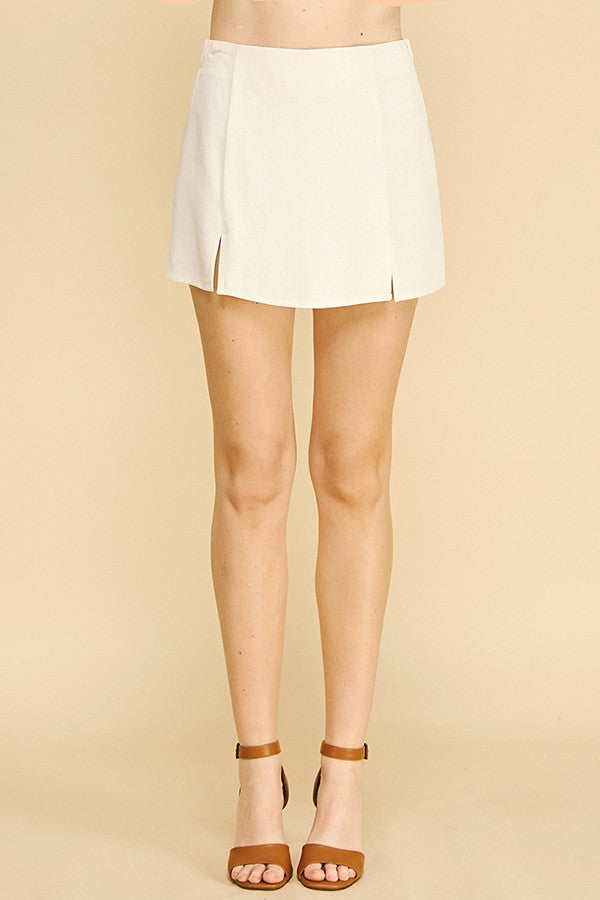 Linen Double Notch Straight Style Skort