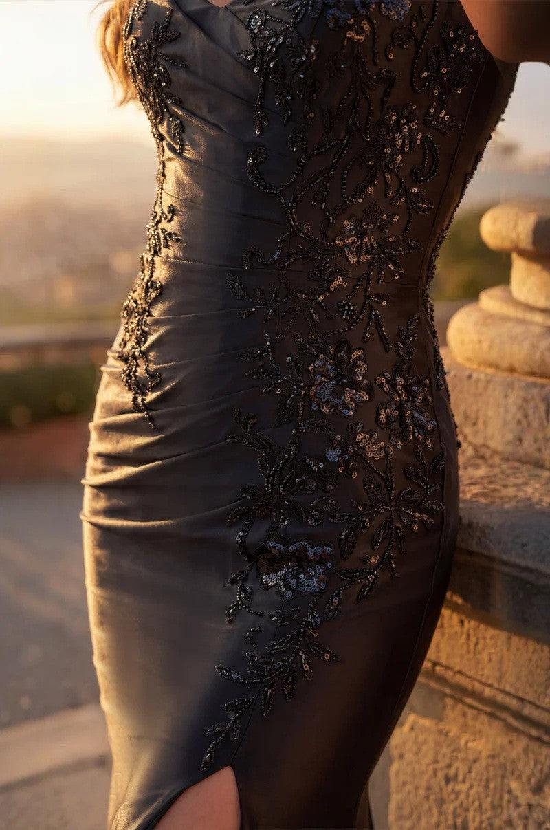 Long Fitted Ruching Formal Prom Dress