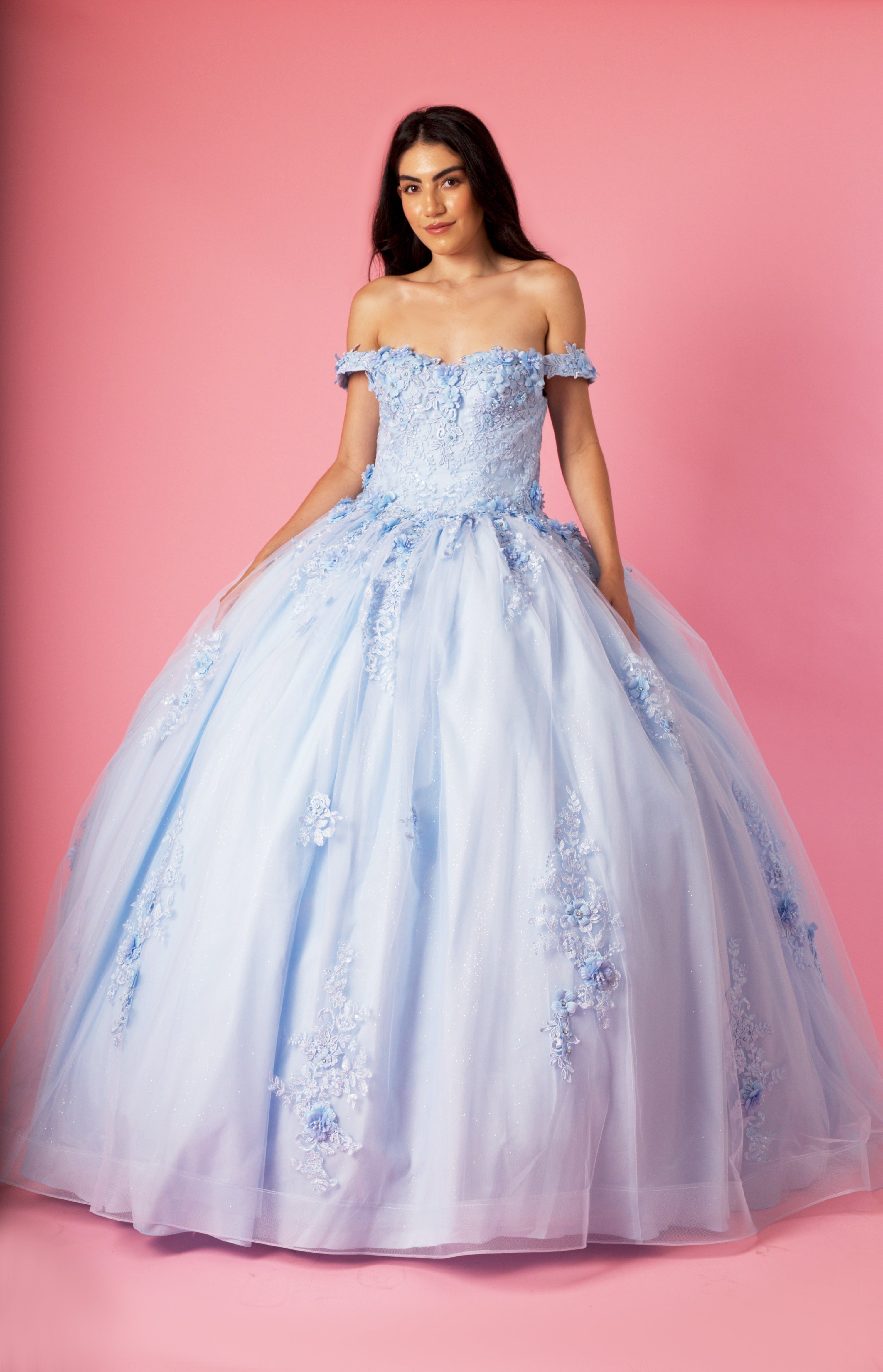 Long Ball Gown Quinceanera Floral Dress