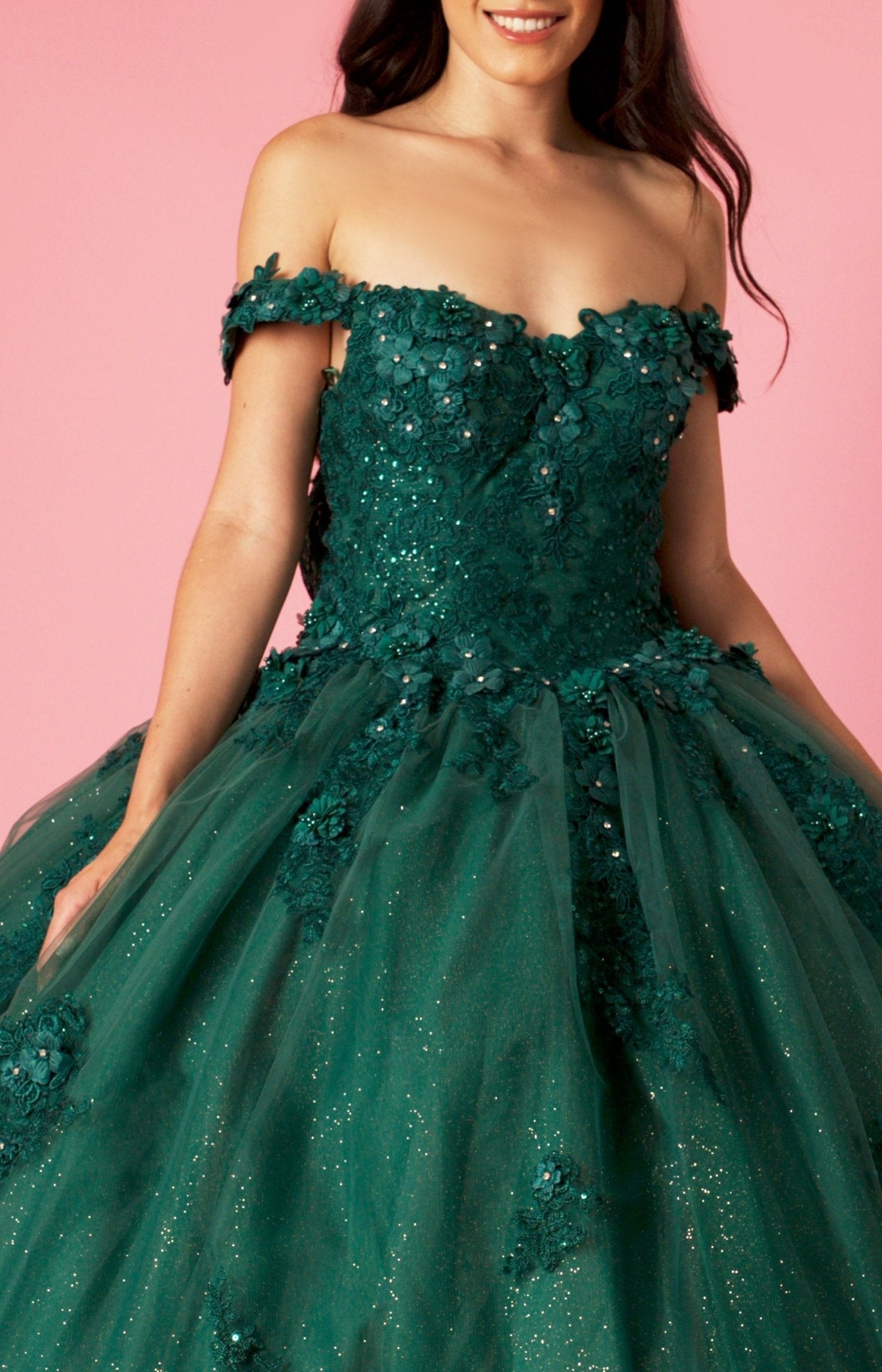Long Ball Gown Quinceanera Floral Dress