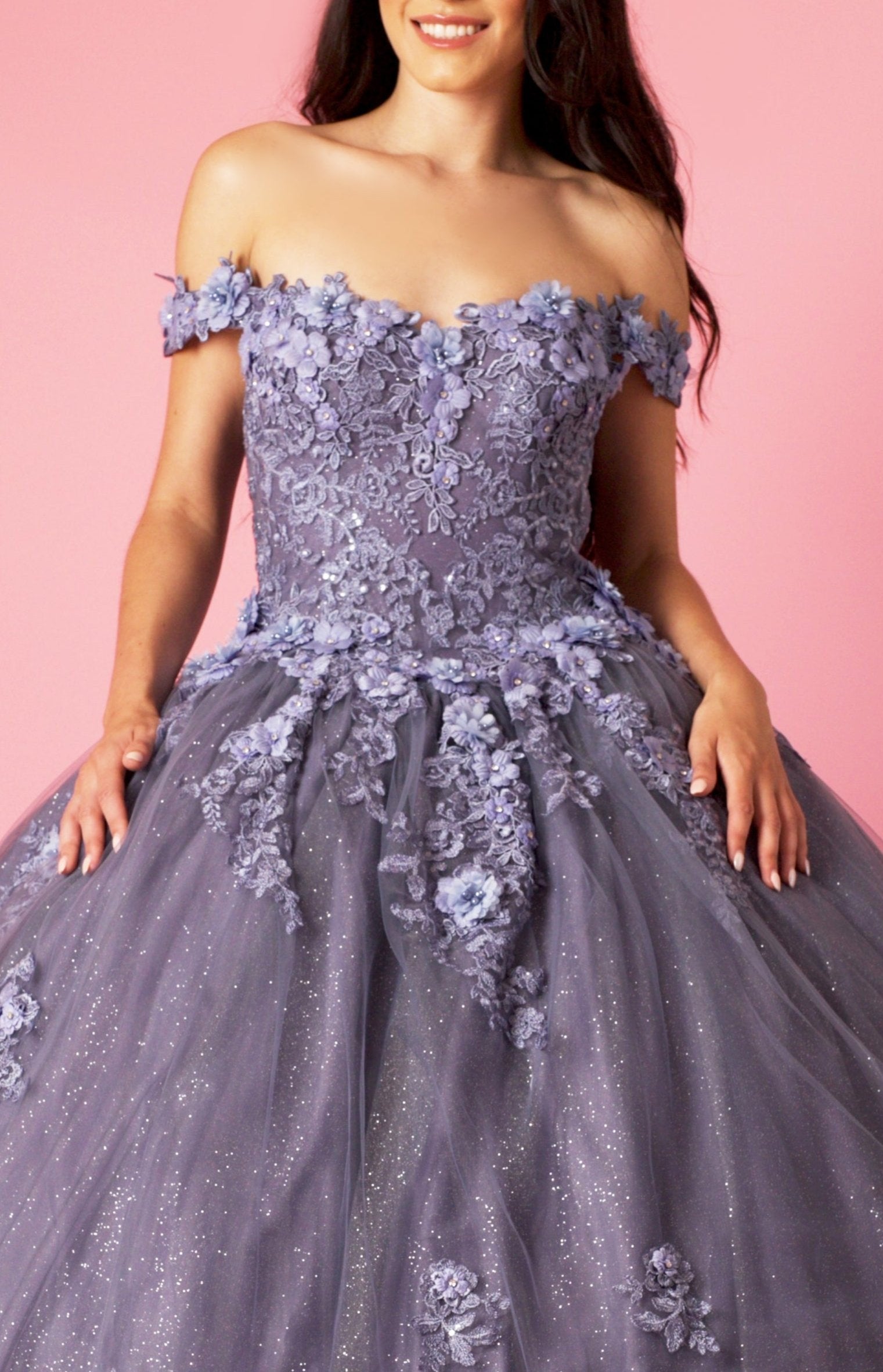 Long Ball Gown Quinceanera Floral Dress