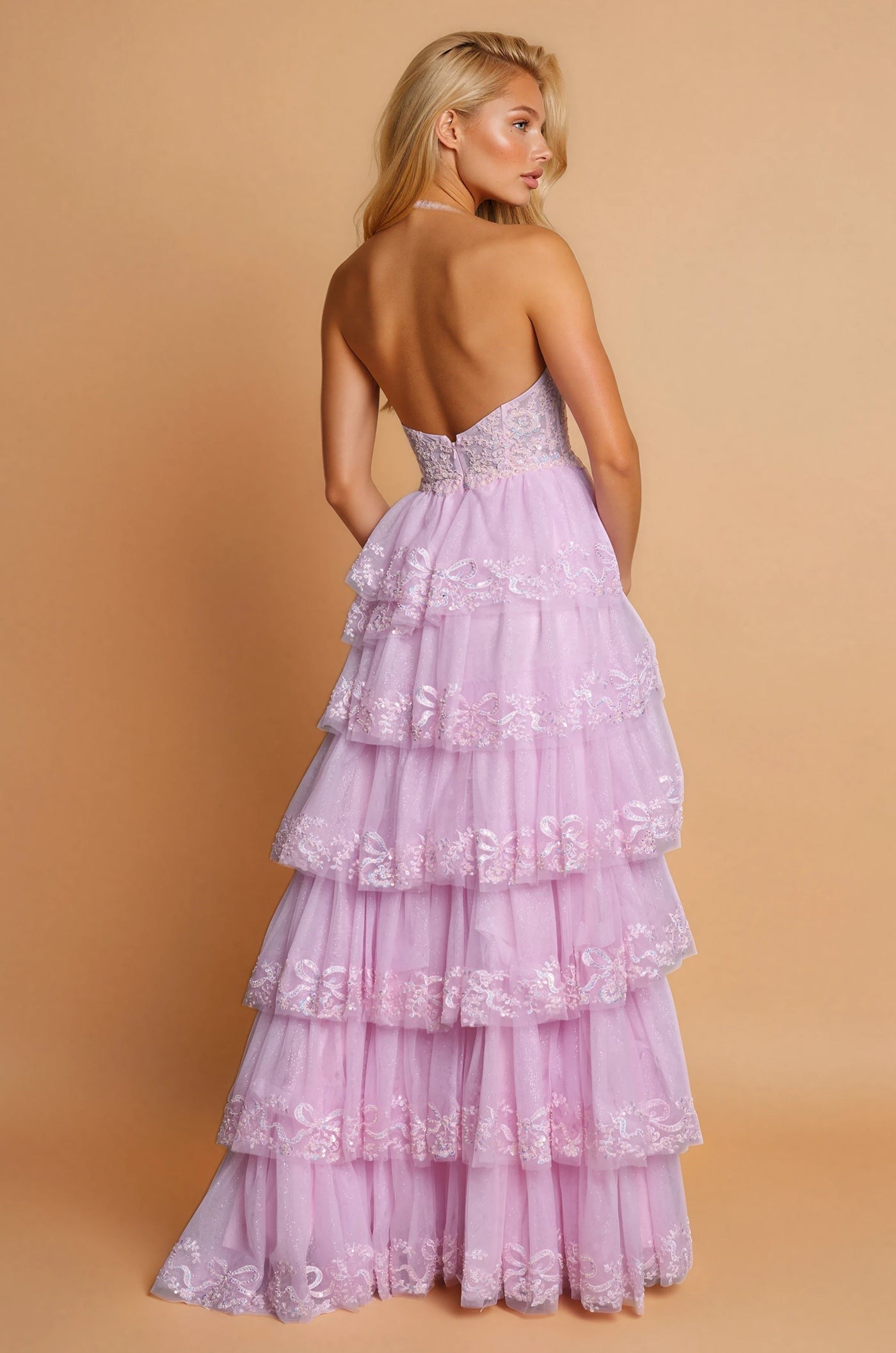 Long Formal Halter Neck Beaded Corset Prom Dress
