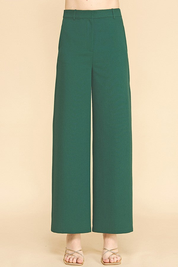 Twill Ponte Wide Straight Leg Trousers Pants