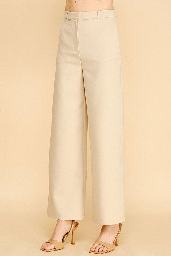 Twill Ponte Wide Straight Leg Trousers Pants
