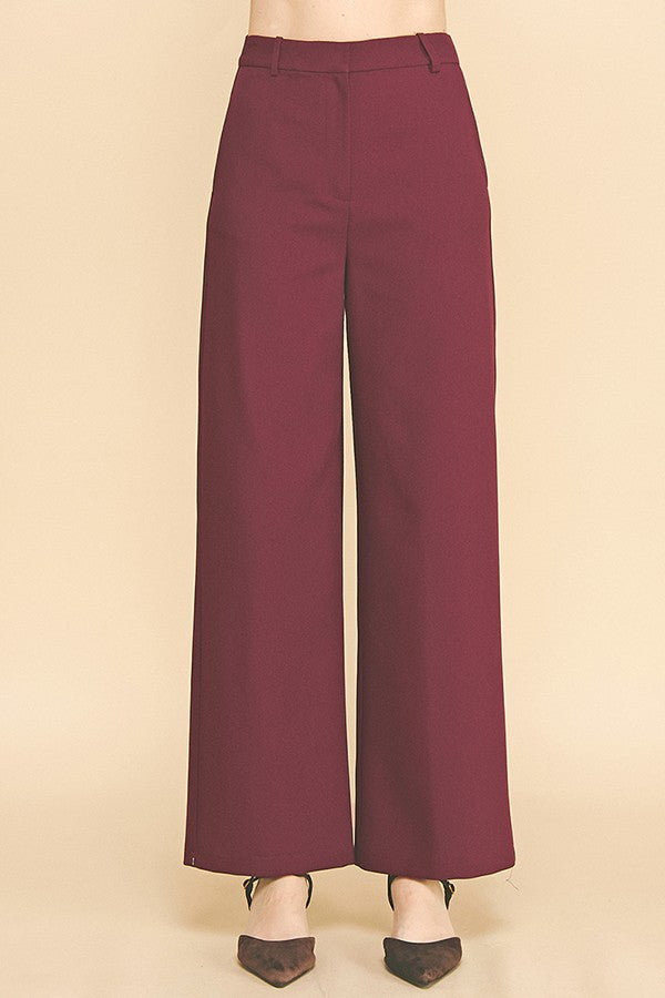 Twill Ponte Wide Straight Leg Trousers Pants