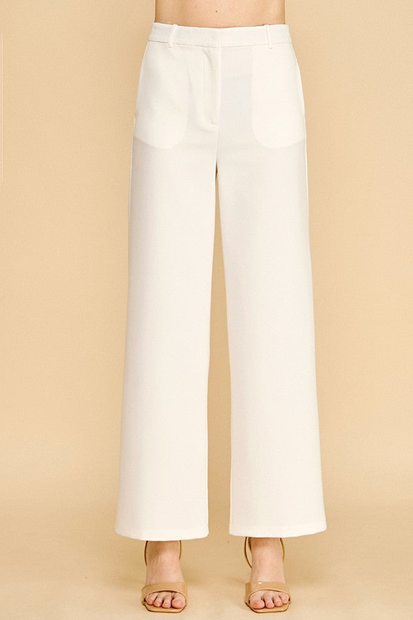 Twill Ponte Wide Straight Leg Trousers Pants