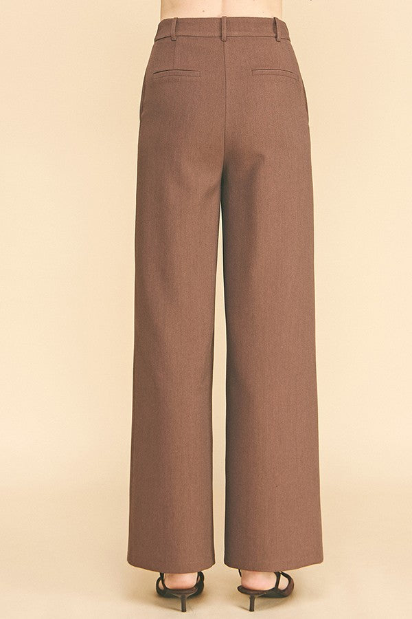 Twill Ponte Wide Straight Leg Trousers Pants