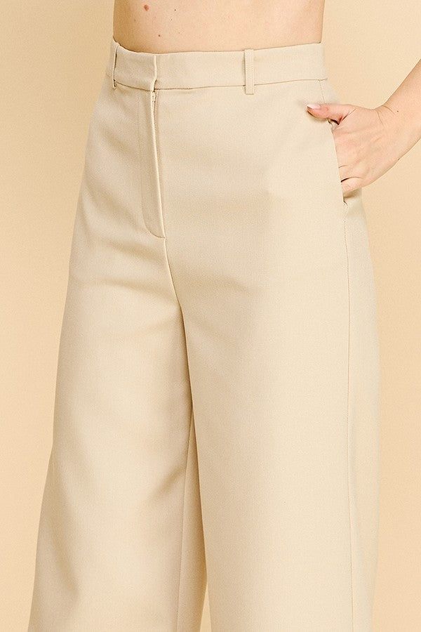 Twill Ponte Wide Straight Leg Trousers Pants