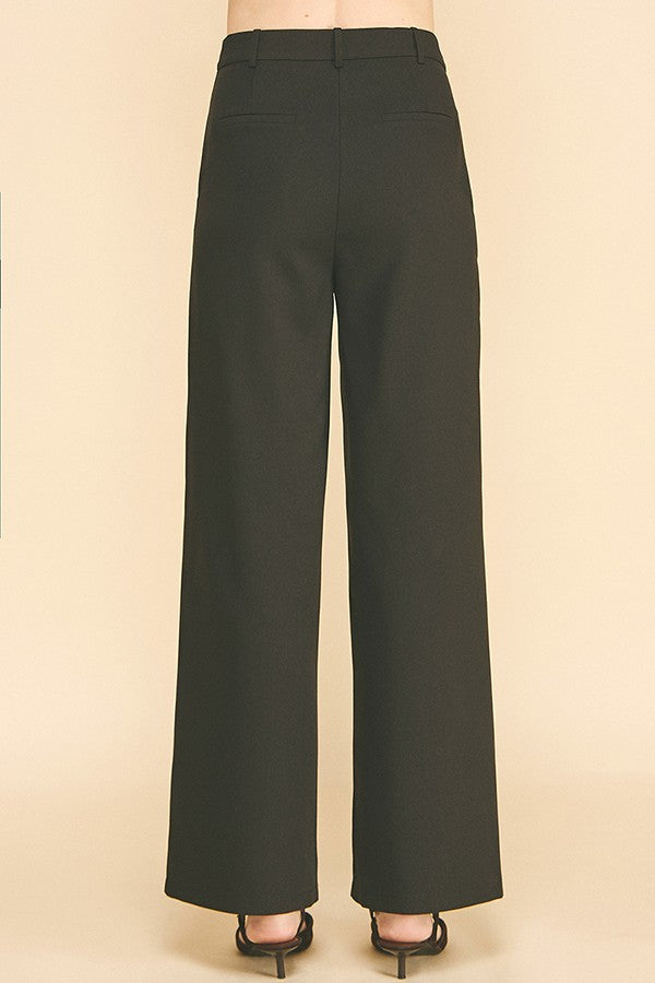 Twill Ponte Wide Straight Leg Trousers Pants