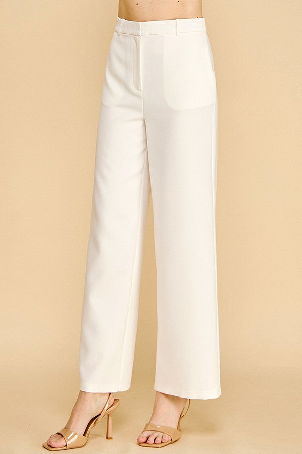 Twill Ponte Wide Straight Leg Trousers Pants