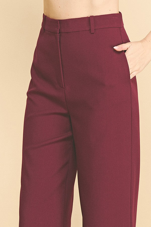 Twill Ponte Wide Straight Leg Trousers Pants