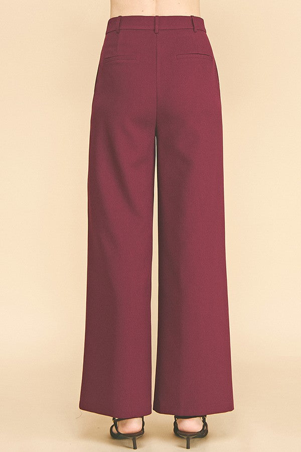 Twill Ponte Wide Straight Leg Trousers Pants