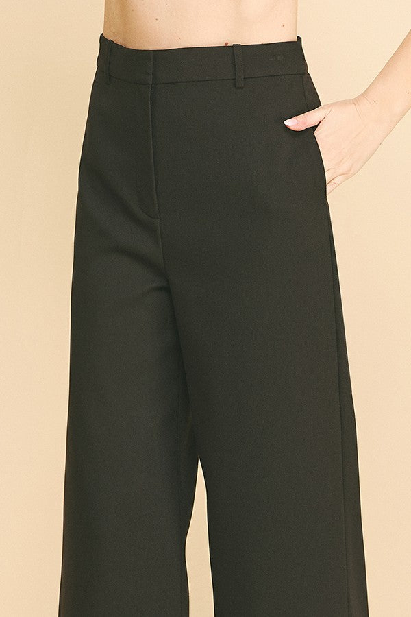 Twill Ponte Wide Straight Leg Trousers Pants