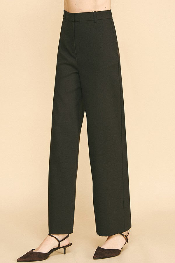 Twill Ponte Wide Straight Leg Trousers Pants