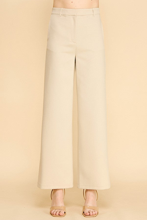 Twill Ponte Wide Straight Leg Trousers Pants