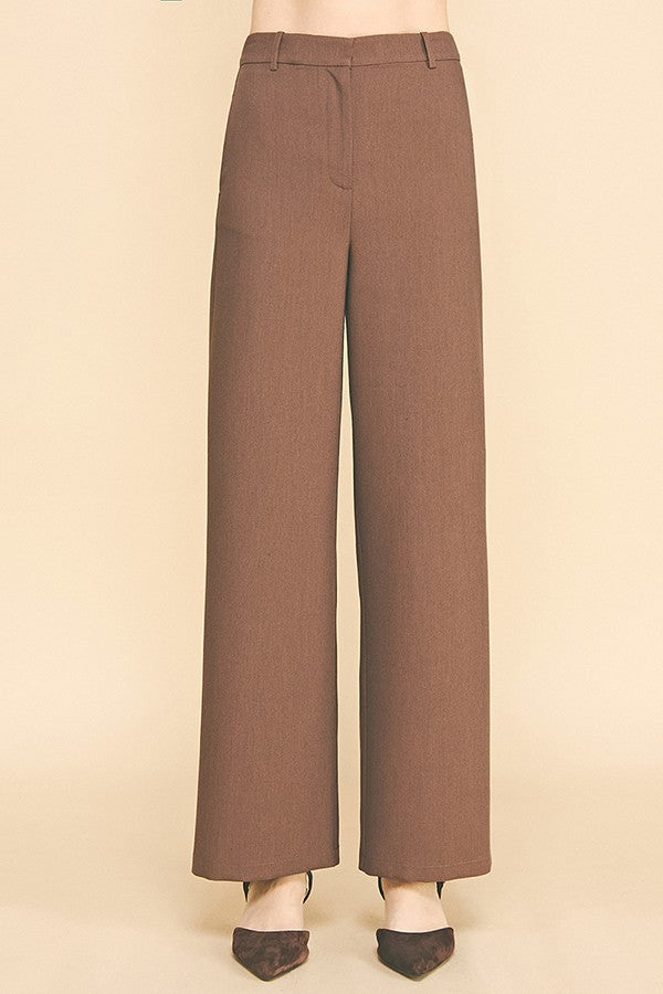 Twill Ponte Wide Straight Leg Trousers Pants