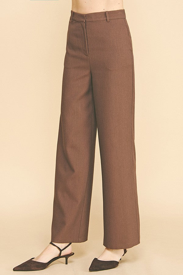 Twill Ponte Wide Straight Leg Trousers Pants