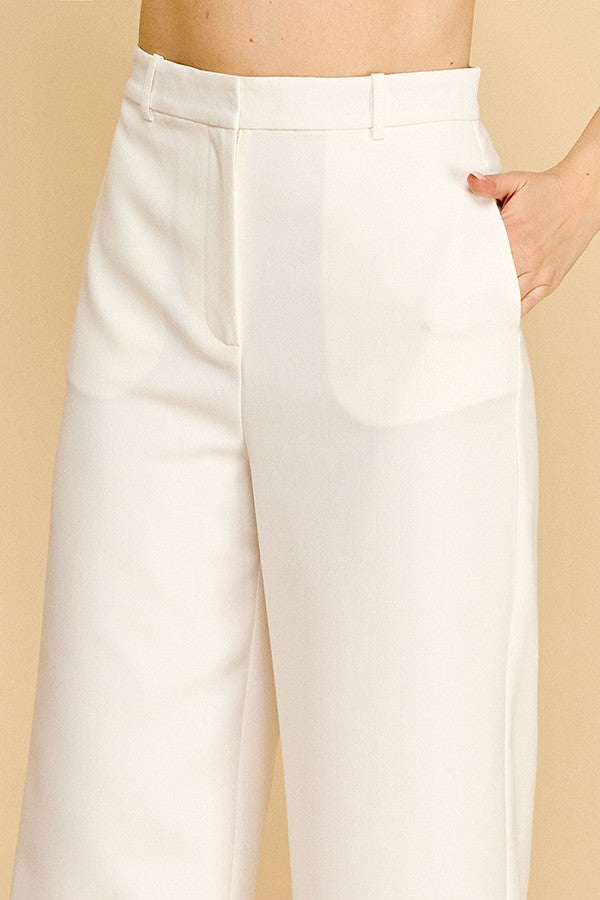 Twill Ponte Wide Straight Leg Trousers Pants