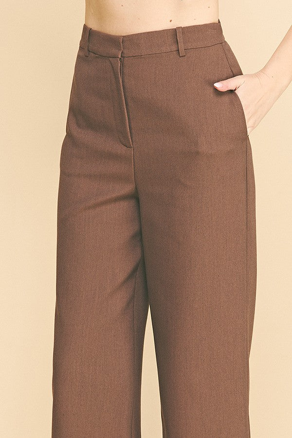 Twill Ponte Wide Straight Leg Trousers Pants