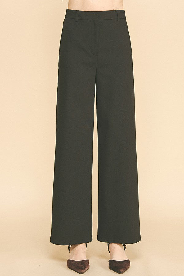 Twill Ponte Wide Straight Leg Trousers Pants