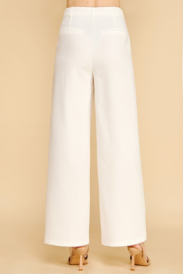 Twill Ponte Wide Straight Leg Trousers Pants