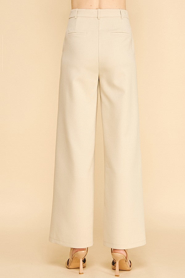 Twill Ponte Wide Straight Leg Trousers Pants