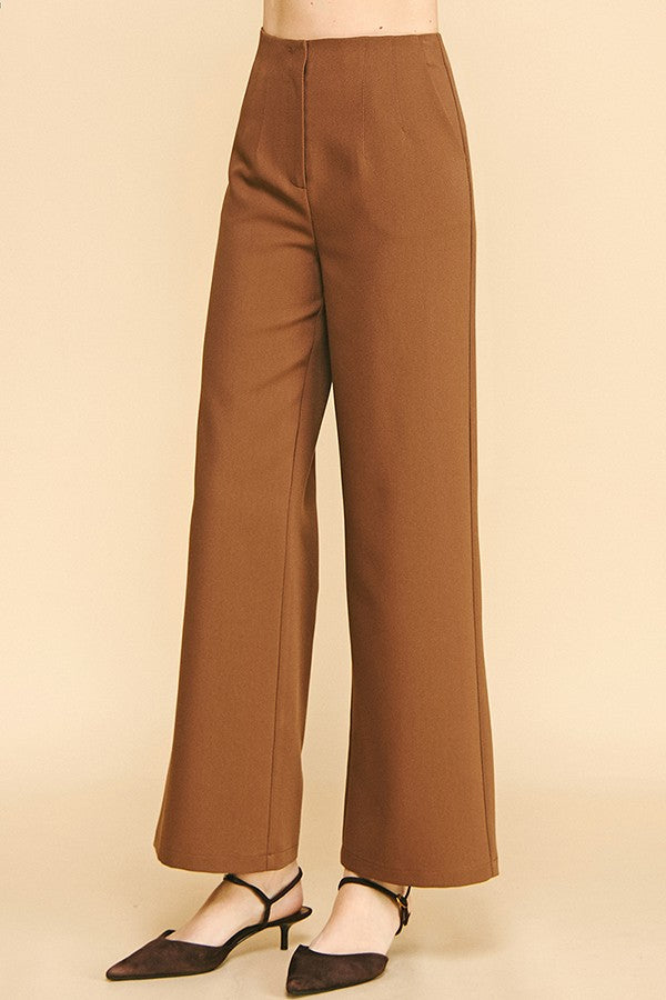 Twill Darted Waist Cropped Wide Straight Leg Trousers Pants