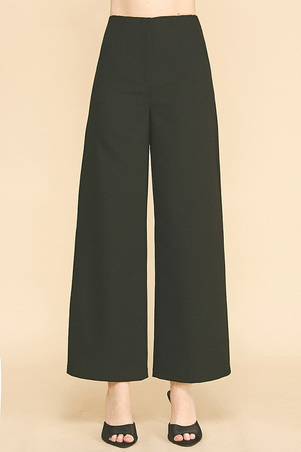 Twill Darted Waist Cropped Wide Straight Leg Trousers Pants