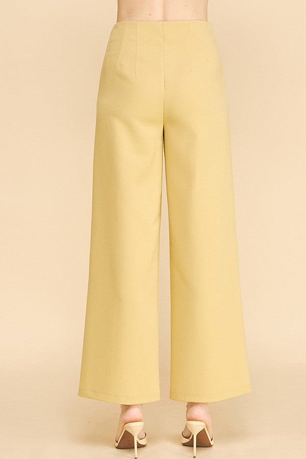 Twill Darted Waist Cropped Wide Straight Leg Trousers Pants
