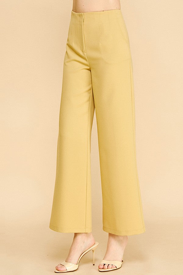 Twill Darted Waist Cropped Wide Straight Leg Trousers Pants