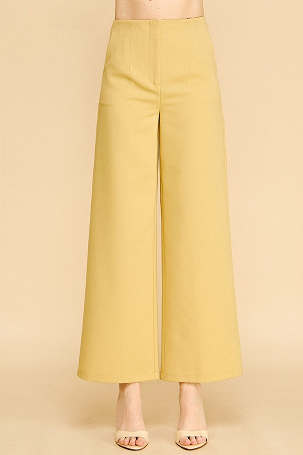 Twill Darted Waist Cropped Wide Straight Leg Trousers Pants