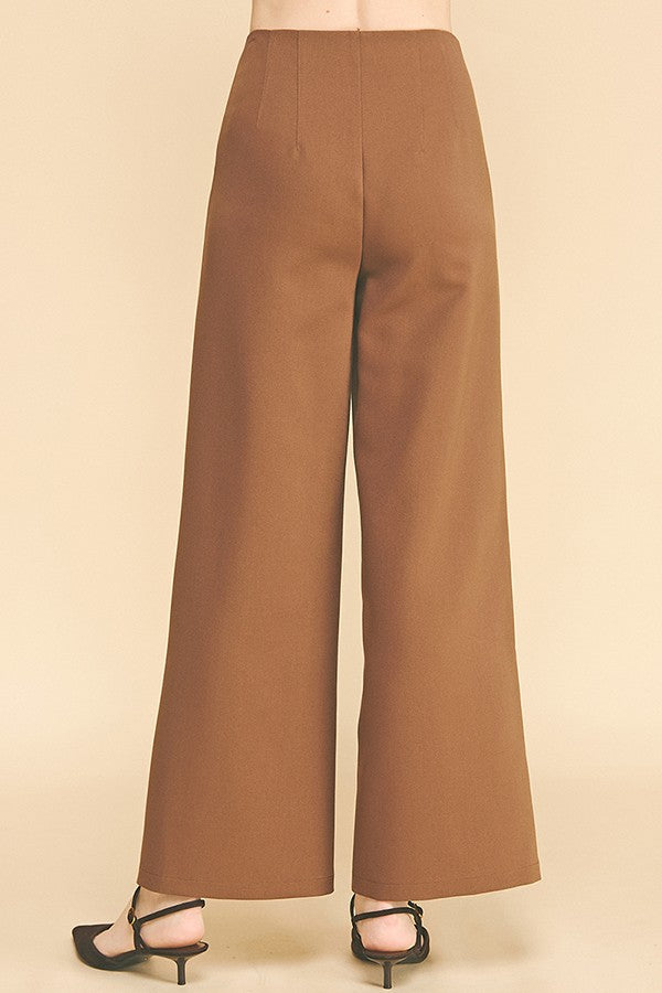 Twill Darted Waist Cropped Wide Straight Leg Trousers Pants