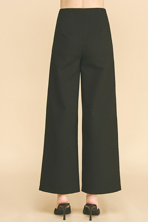 Twill Darted Waist Cropped Wide Straight Leg Trousers Pants