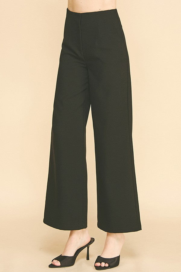 Twill Darted Waist Cropped Wide Straight Leg Trousers Pants