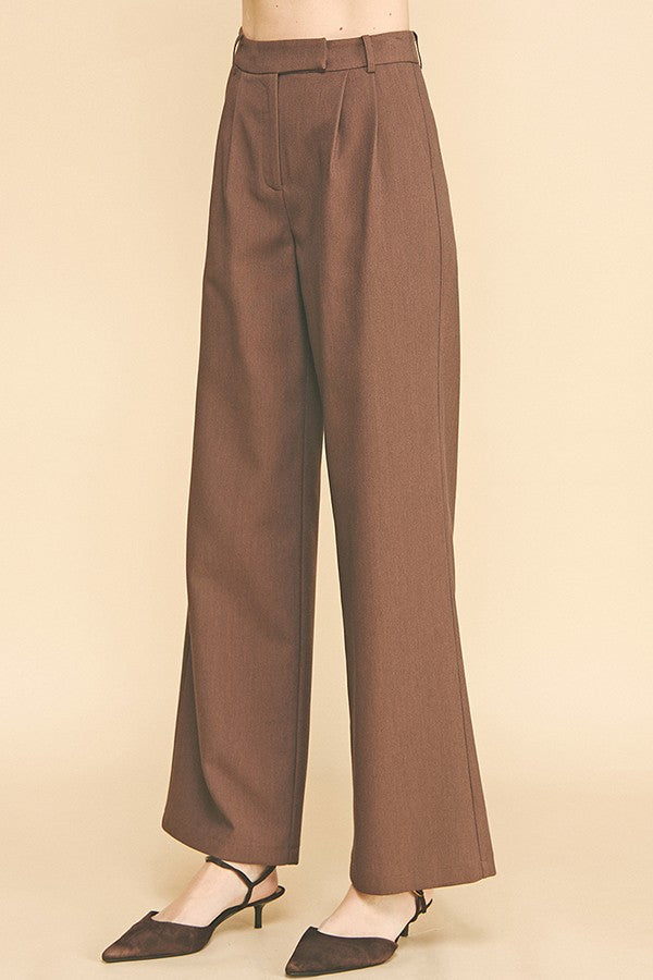 Twill Ponte Wide Straight Leg Offset Fly Trousers Pants