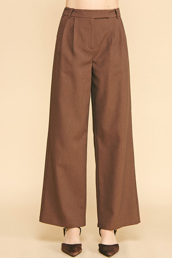 Twill Ponte Wide Straight Leg Offset Fly Trousers Pants