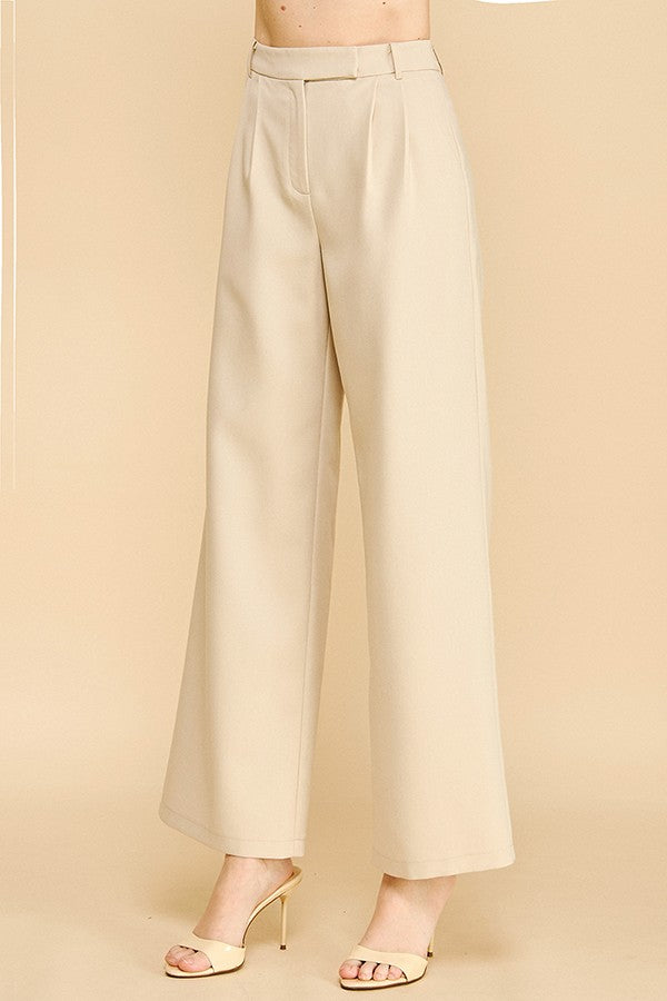 Twill Ponte Wide Straight Leg Offset Fly Trousers Pants