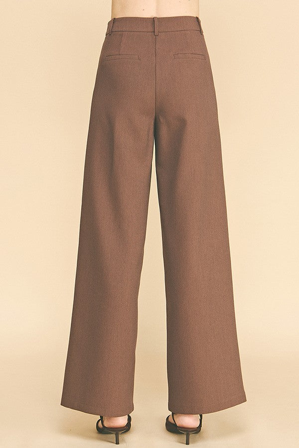 Twill Ponte Wide Straight Leg Offset Fly Trousers Pants