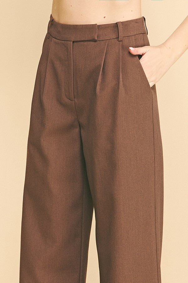 Twill Ponte Wide Straight Leg Offset Fly Trousers Pants