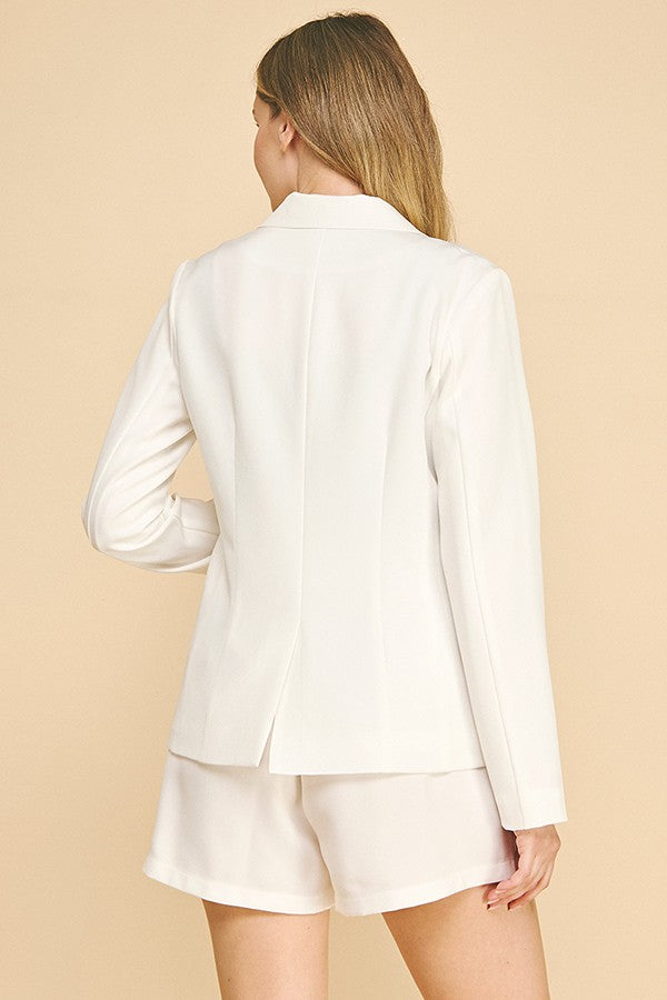 Twill Oversized Tailored Lined Welt Pocket Blazer Jacket