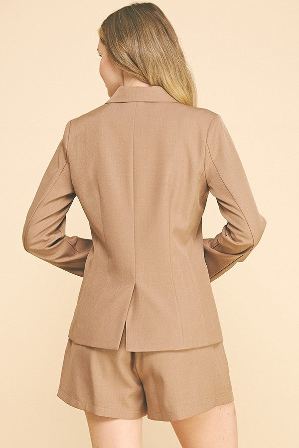 Twill Oversized Tailored Lined Welt Pocket Blazer Jacket