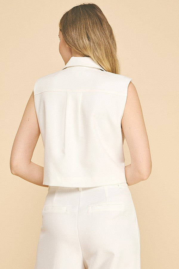 Twill Notched Collar Double Flap Pocket Lined Vest Top
